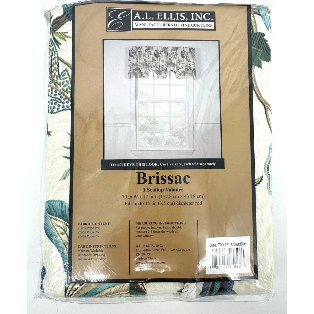 Valance Blue Botanical Floral Scallop Window 70X 17 Farmhouse Cottagecore